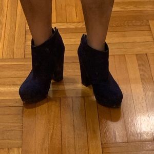 Navy blue with black trim tall booties